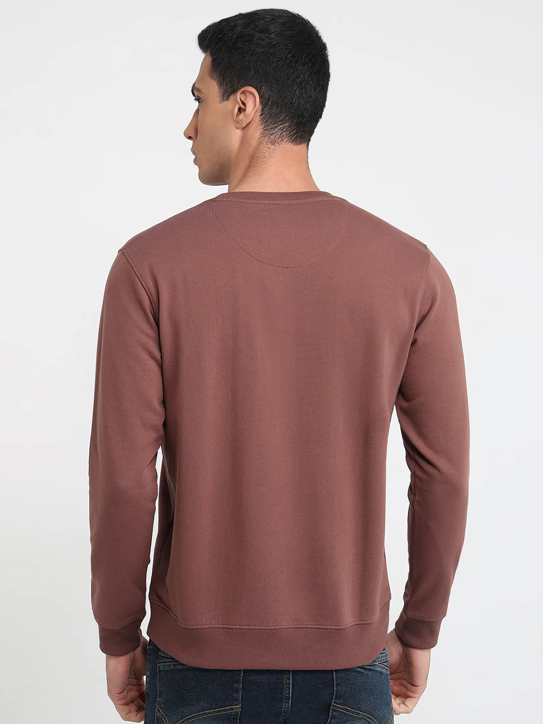 Park Avenue Men Khaki Print Slim Fit Cotton Blend Sweatshirt - Image 4