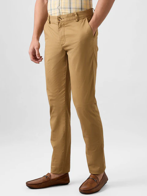 Park Avenue Men Khaki Solid Neo Fit Cotton Blend Trouser - Image 3