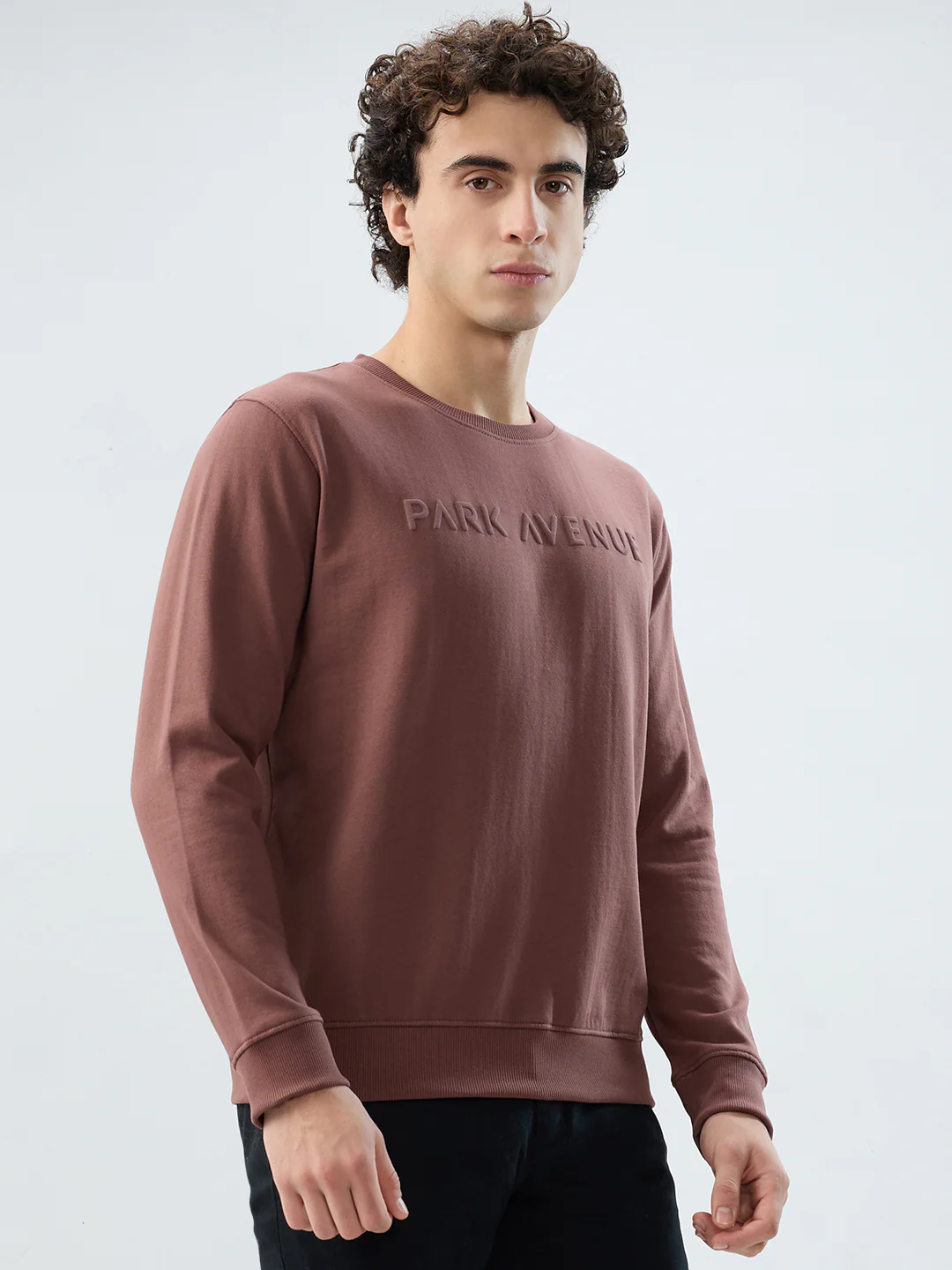 Park Avenue Men Khaki Solid Slim Fit Cotton Blend Sweatshirt - Image 2