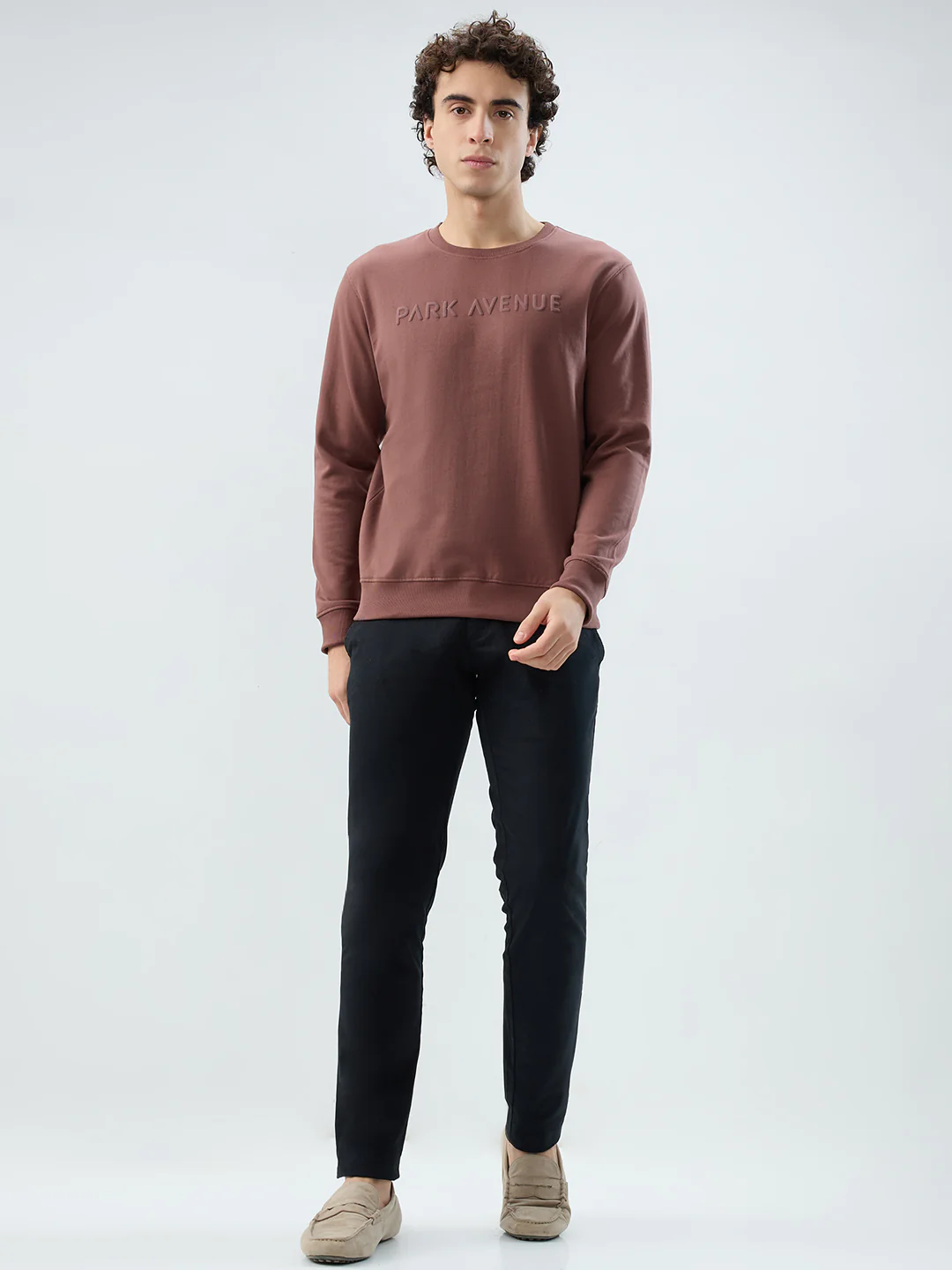 Park Avenue Men Khaki Solid Slim Fit Cotton Blend Sweatshirt - Image 5