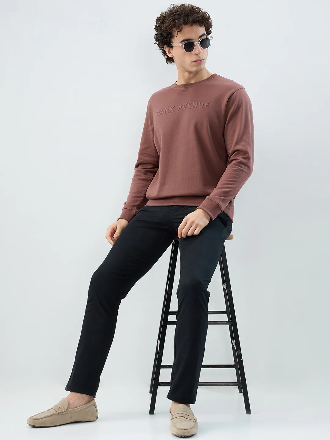 Park Avenue Men Khaki Solid Slim Fit Cotton Blend Sweatshirt - Image 7