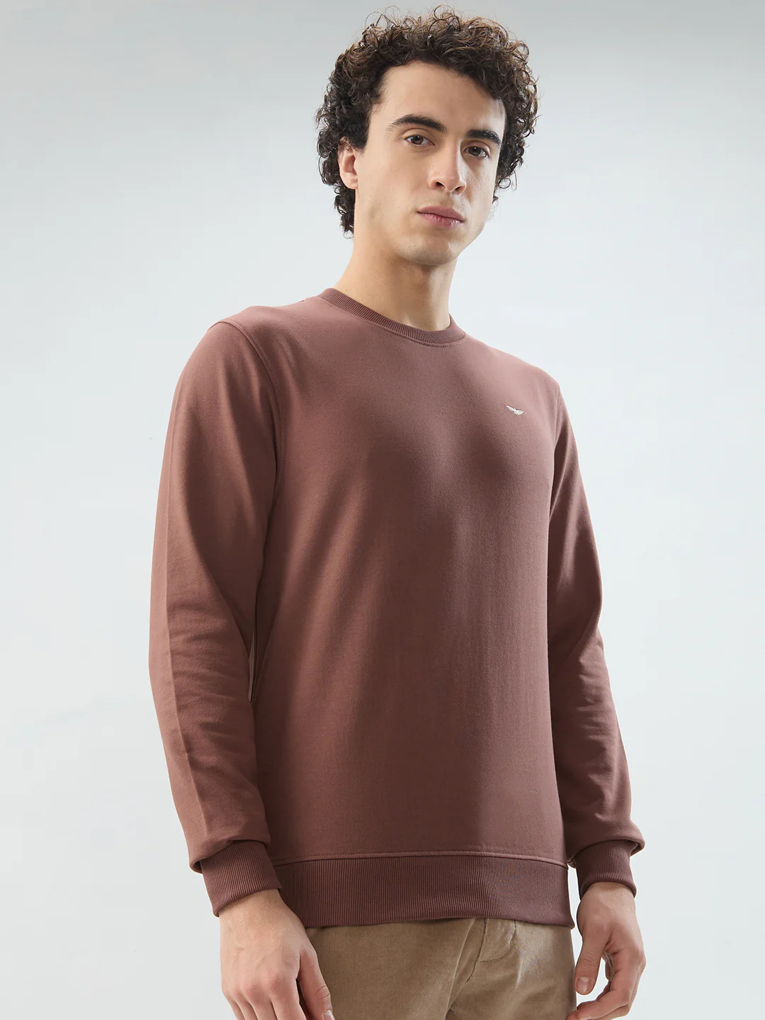 Park Avenue Men Khaki Solid Slim Fit Cotton Blend Sweatshirt - Image 2