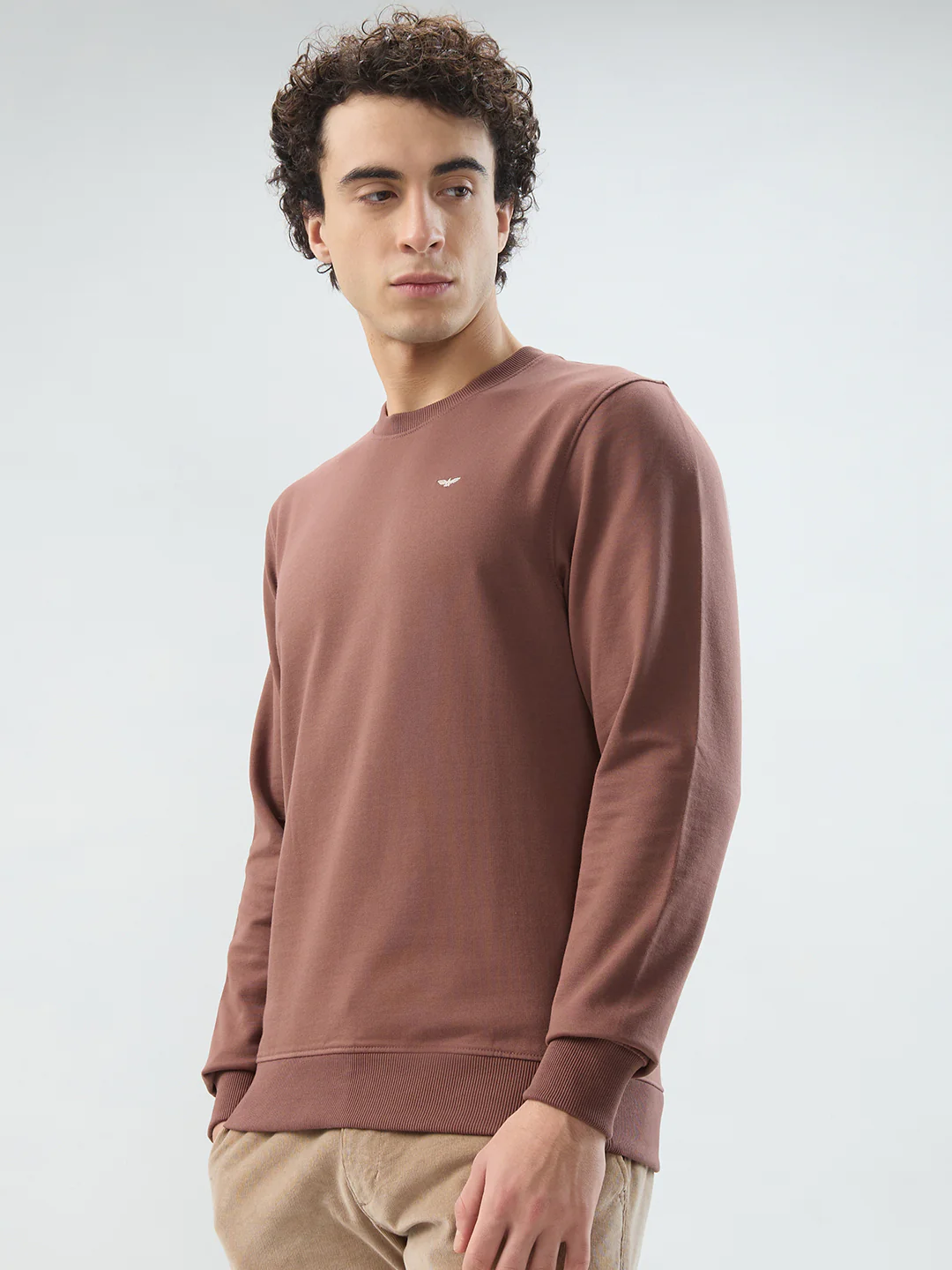 Park Avenue Men Khaki Solid Slim Fit Cotton Blend Sweatshirt - Image 3