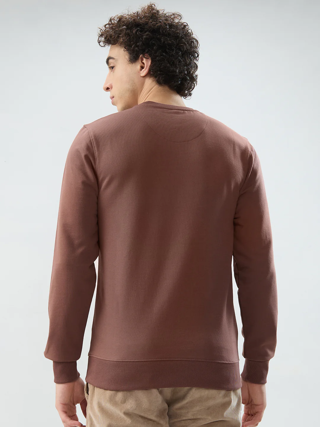 Park Avenue Men Khaki Solid Slim Fit Cotton Blend Sweatshirt - Image 4