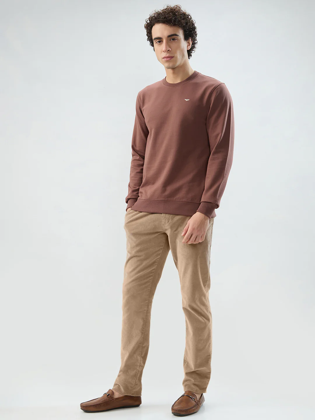Park Avenue Men Khaki Solid Slim Fit Cotton Blend Sweatshirt - Image 5