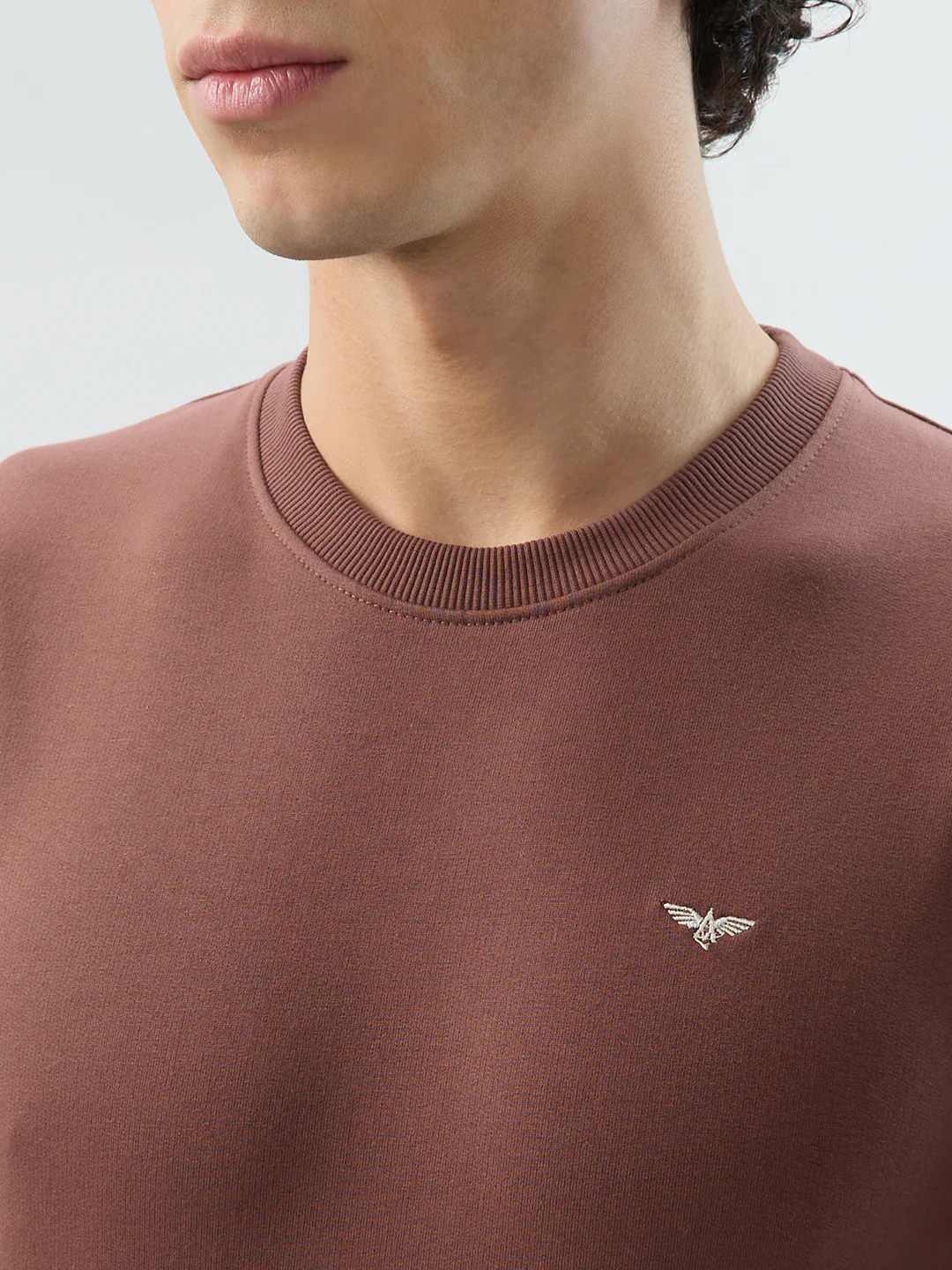 Park Avenue Men Khaki Solid Slim Fit Cotton Blend Sweatshirt - Image 6