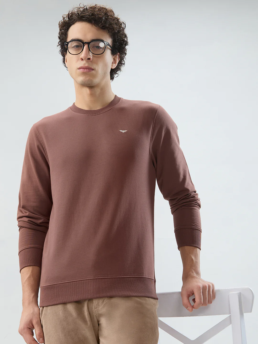 Park Avenue Men Khaki Solid Slim Fit Cotton Blend Sweatshirt - Image 7