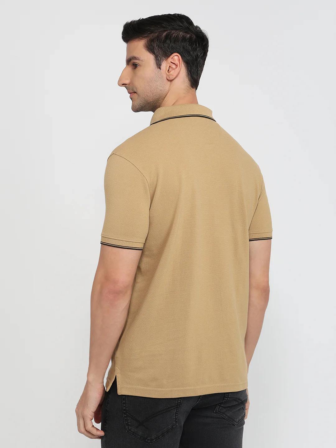 Park Avenue Men Khaki Solid Slim Fit Cotton Blend T-Shirt - Image 5