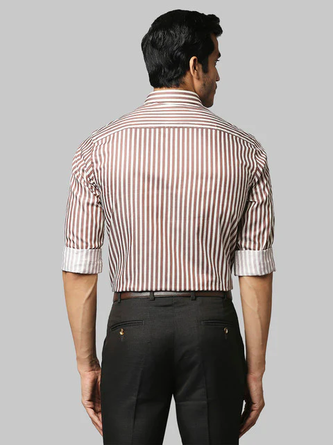 Park Avenue Men Khaki Stripe Slim Fit Cotton Shirt - Image 4