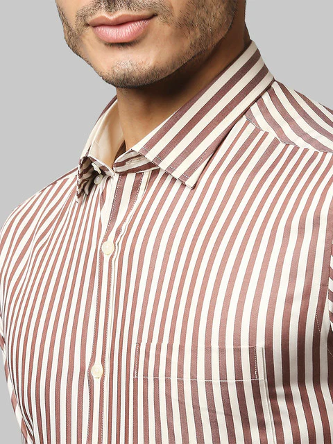 Park Avenue Men Khaki Stripe Slim Fit Cotton Shirt - Image 6