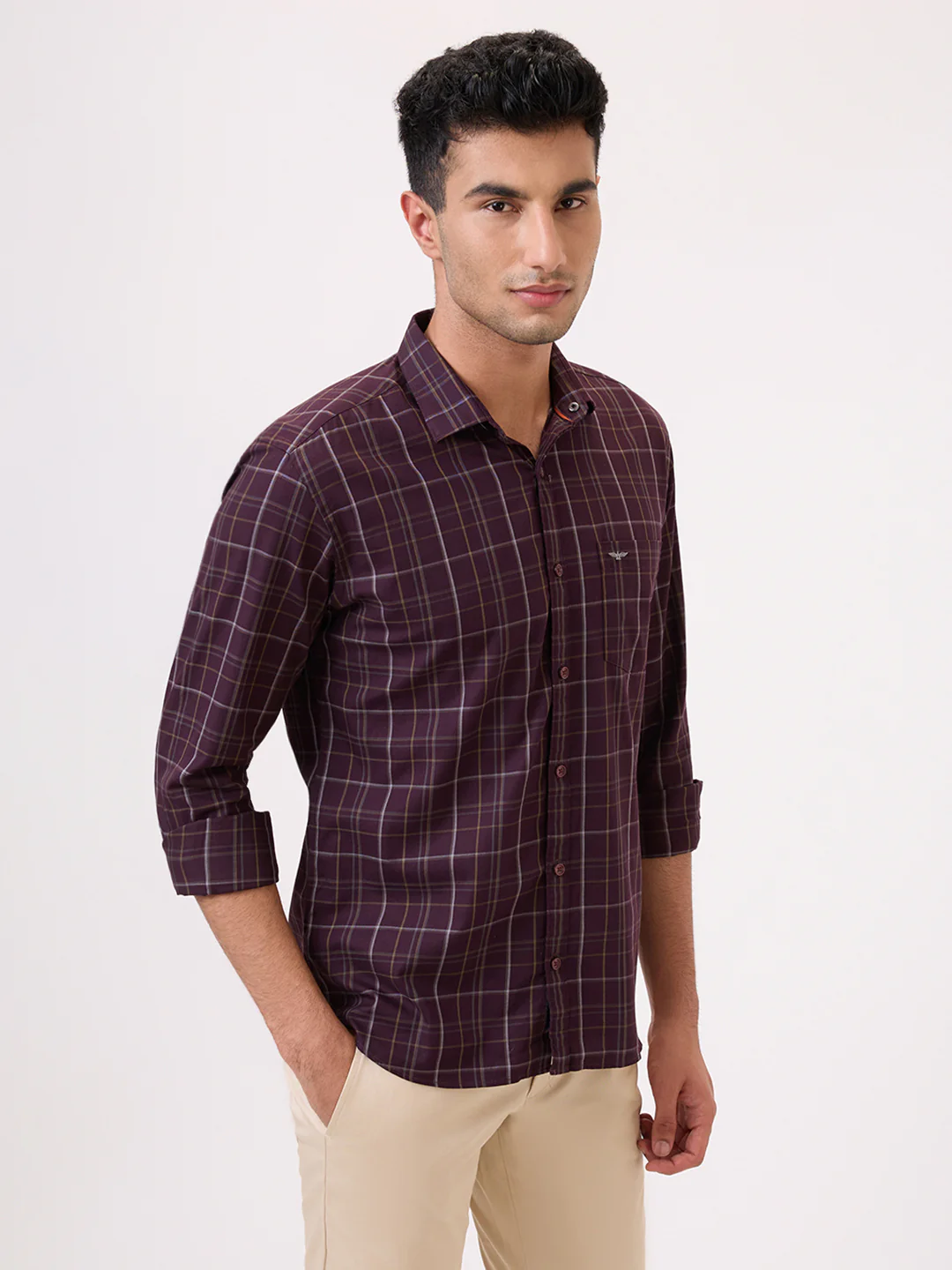 Park Avenue Men Maroon Checks Slim Fit Cotton Casual Shirt