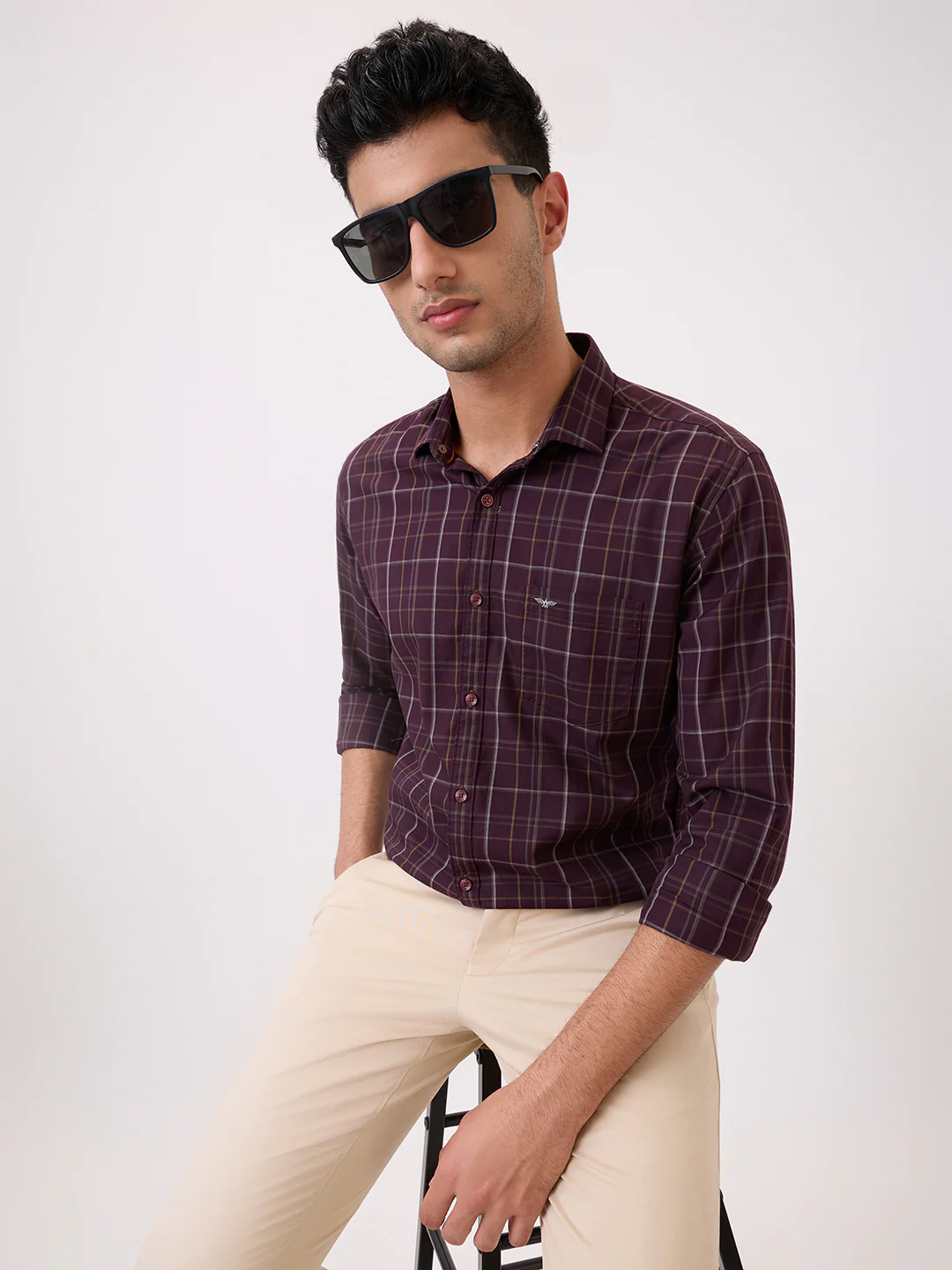 Park Avenue Men Maroon Checks Slim Fit Cotton Casual Shirt - Image 2
