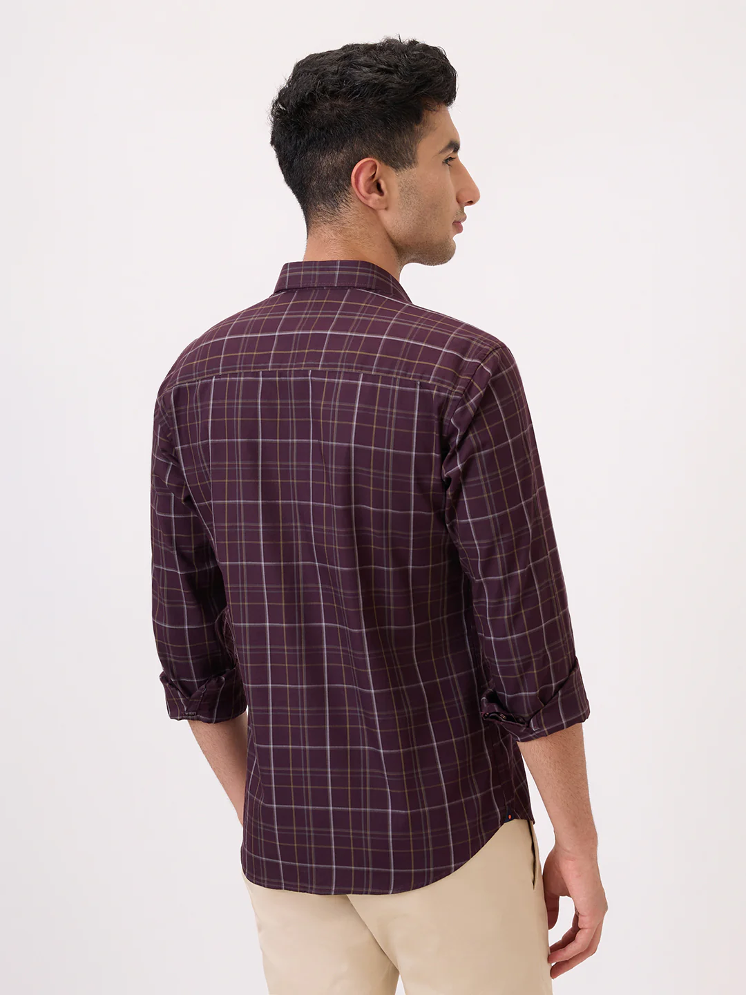 Park Avenue Men Maroon Checks Slim Fit Cotton Casual Shirt - Image 5