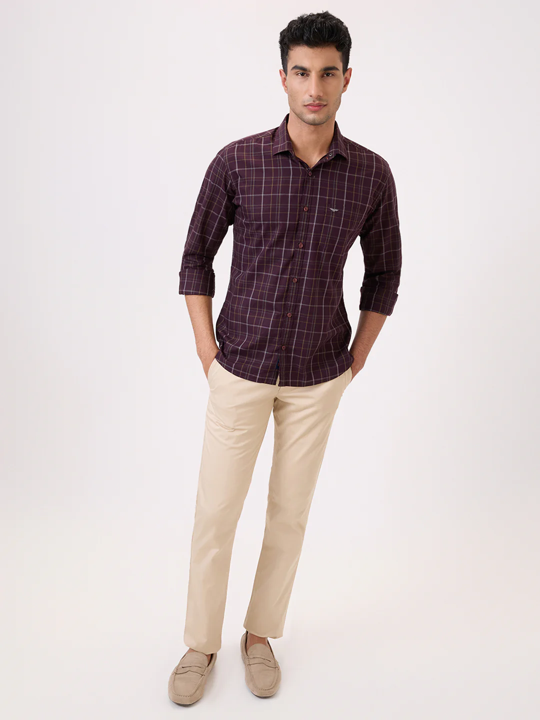 Park Avenue Men Maroon Checks Slim Fit Cotton Casual Shirt - Image 6