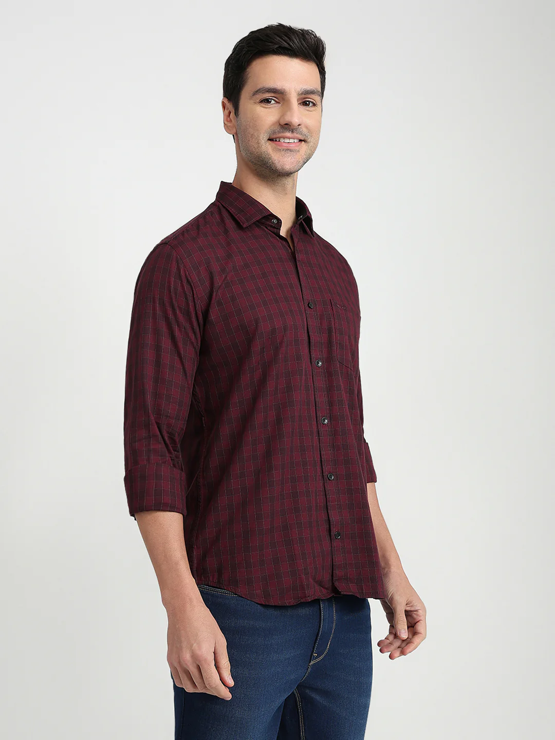 Park Avenue Men Maroon Checks Slim Fit Cotton Full Sleeve Casual Shirt - Image 3