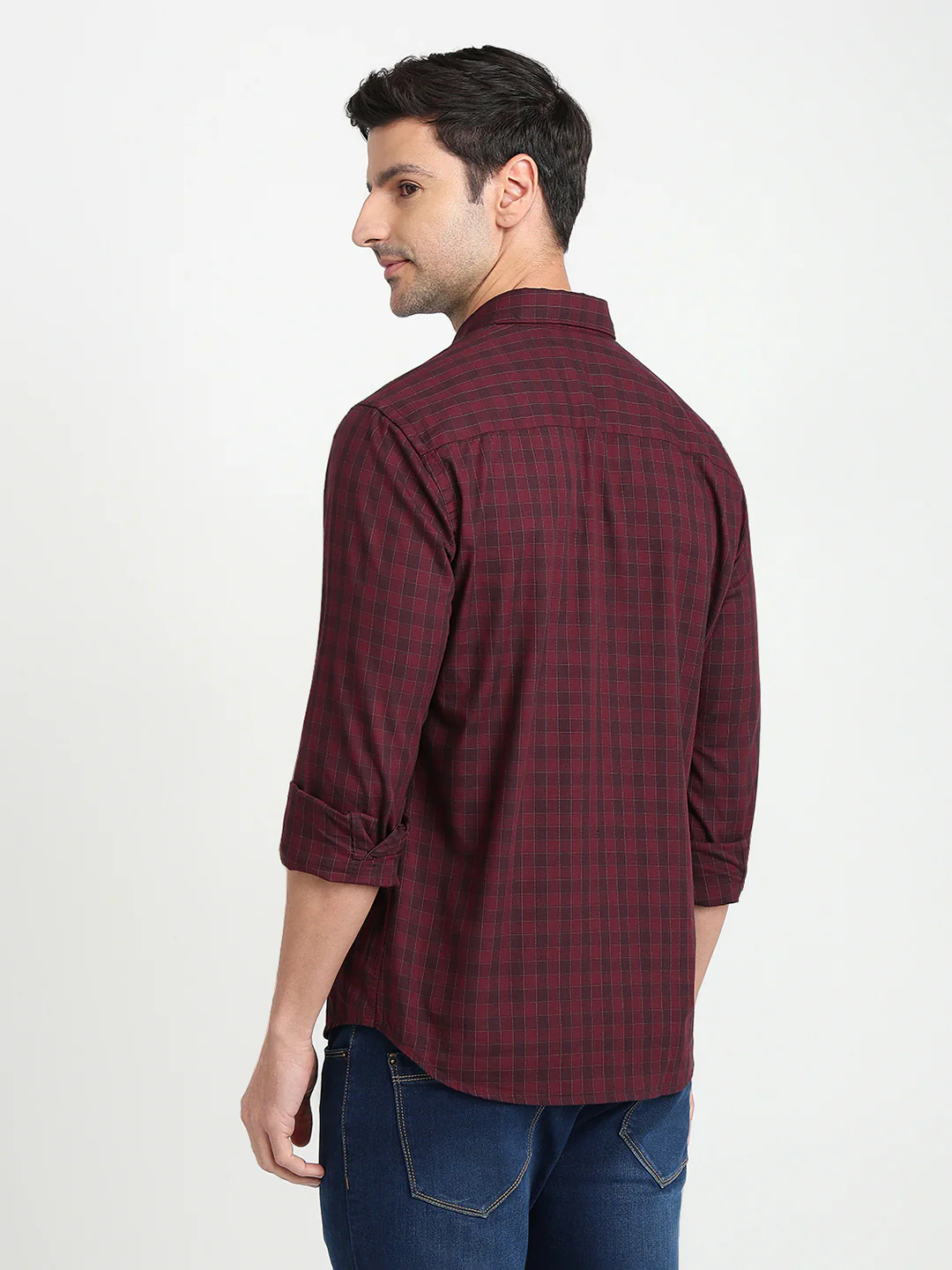 Park Avenue Men Maroon Checks Slim Fit Cotton Full Sleeve Casual Shirt - Image 4