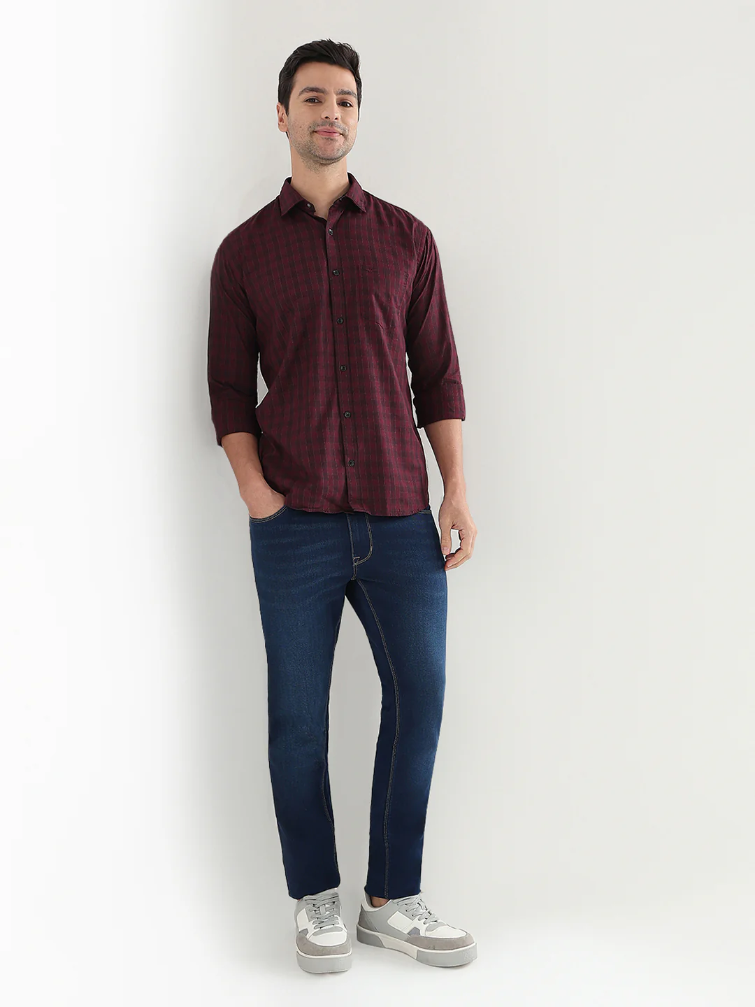 Park Avenue Men Maroon Checks Slim Fit Cotton Full Sleeve Casual Shirt - Image 5
