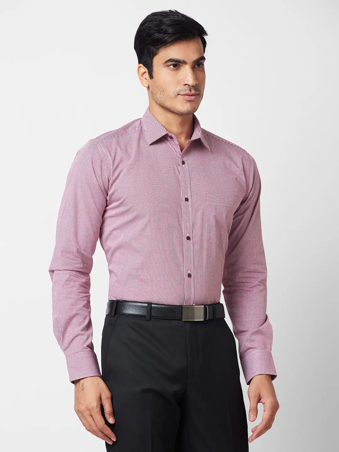 Park Avenue Men Maroon Checks Slim Fit Cotton Shirt - Image 2