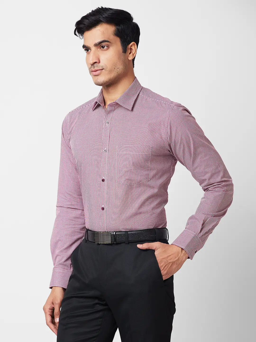 Park Avenue Men Maroon Checks Slim Fit Cotton Shirt - Image 3
