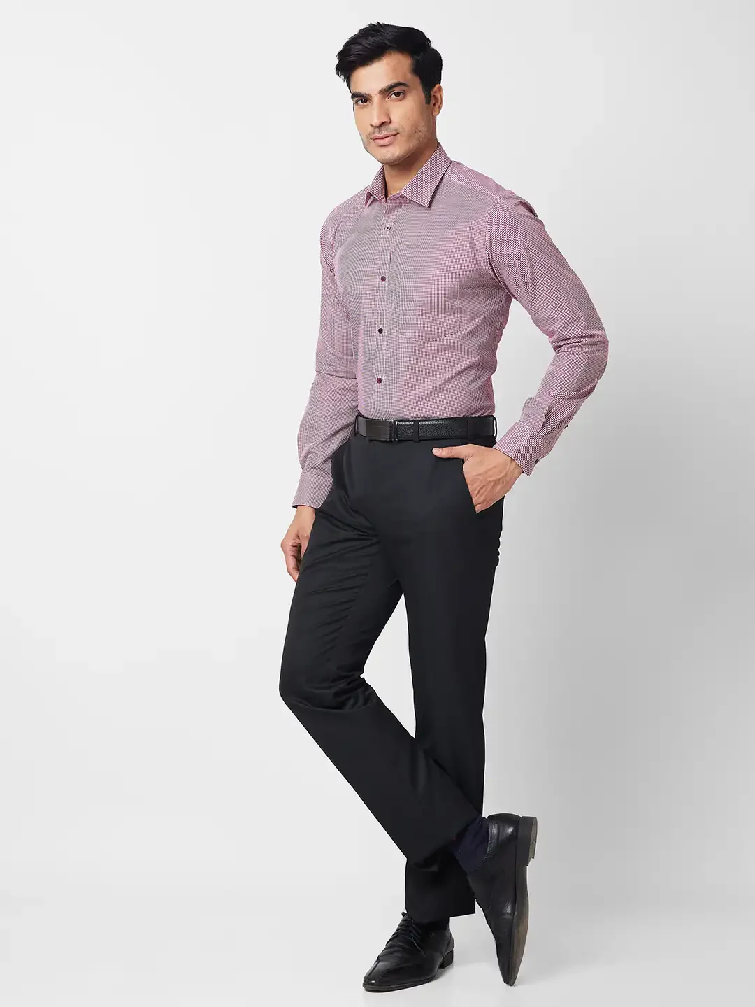 Park Avenue Men Maroon Checks Slim Fit Cotton Shirt - Image 5