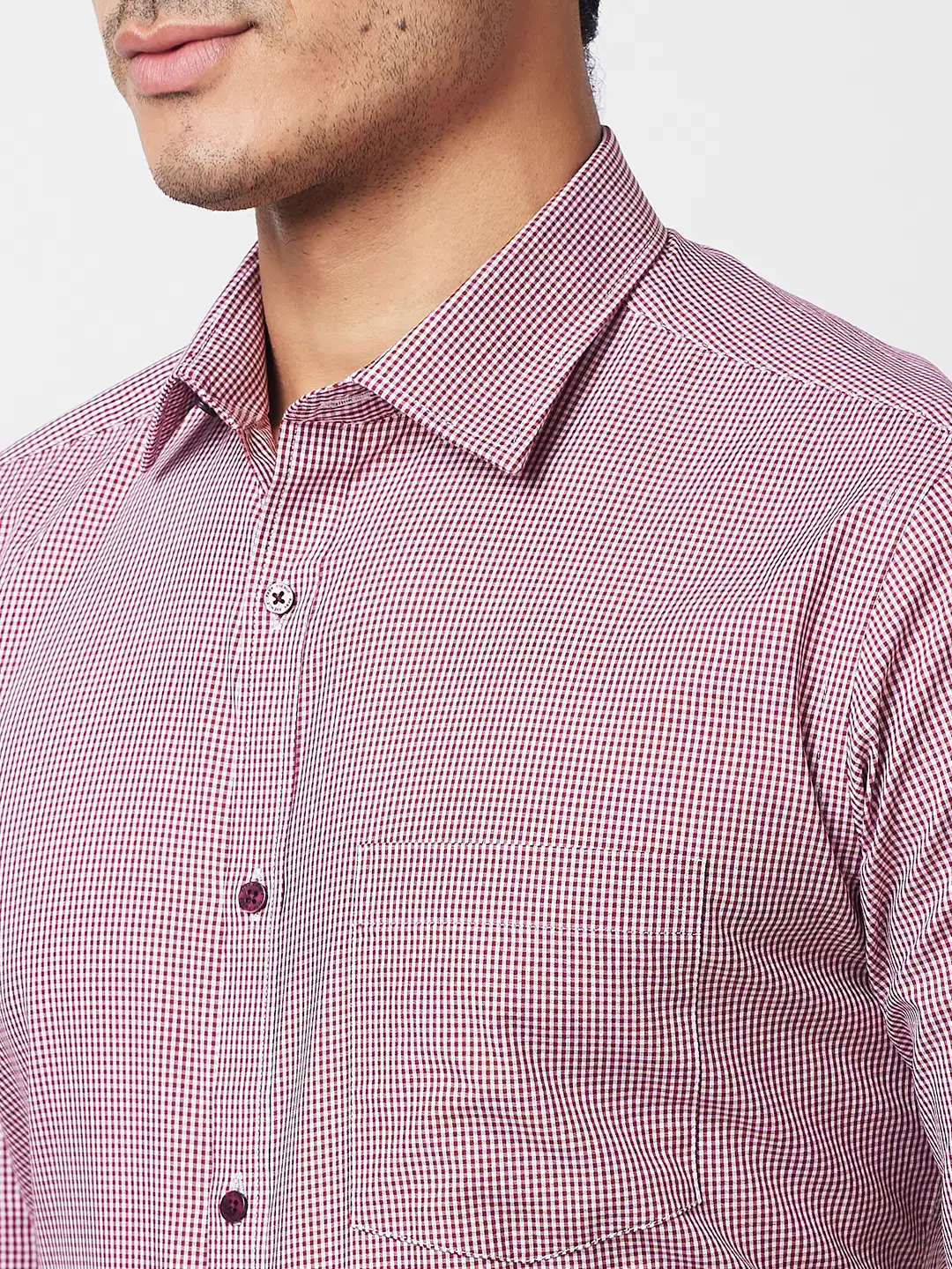 Park Avenue Men Maroon Checks Slim Fit Cotton Shirt - Image 6