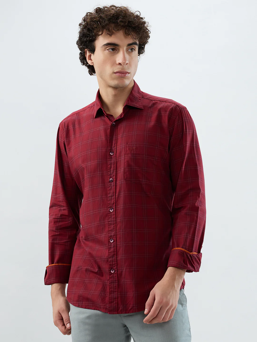 Park Avenue Men Maroon Checks Slim Fit Cotton Shirt