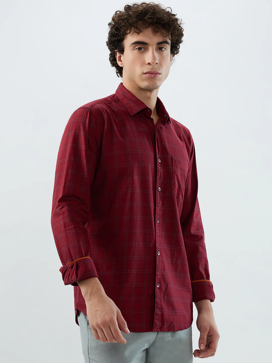 Park Avenue Men Maroon Checks Slim Fit Cotton Shirt - Image 2