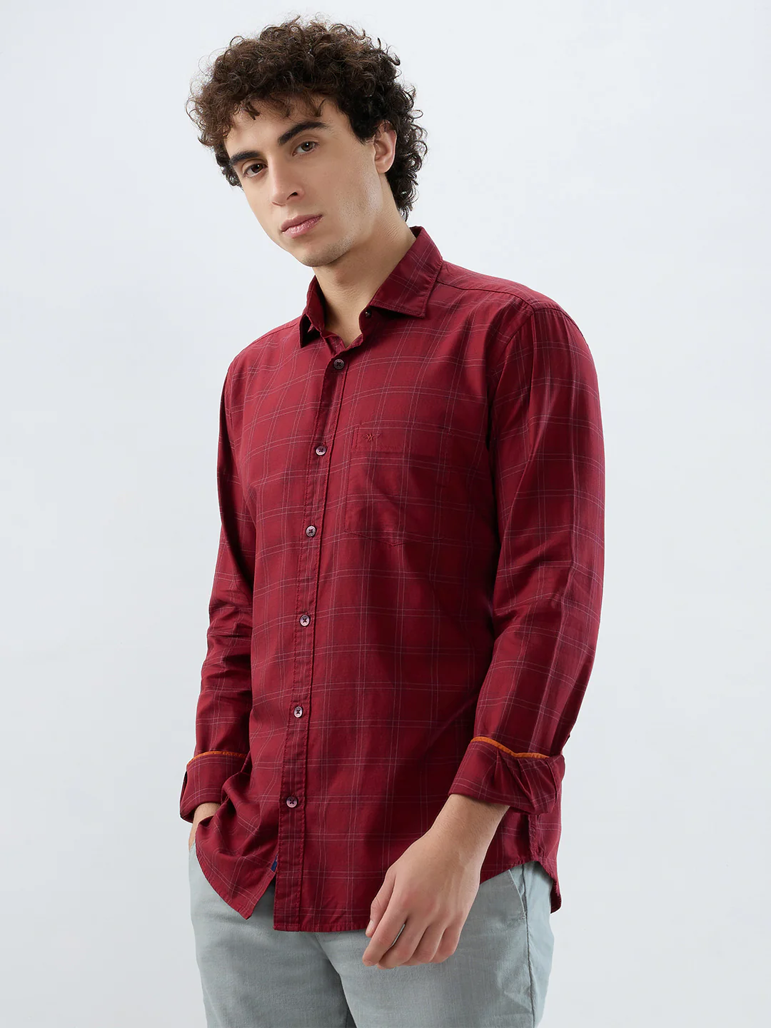 Park Avenue Men Maroon Checks Slim Fit Cotton Shirt - Image 3