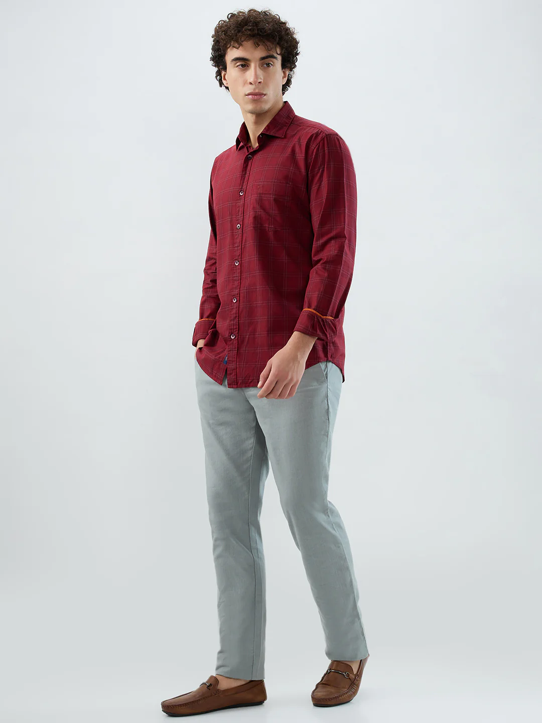 Park Avenue Men Maroon Checks Slim Fit Cotton Shirt - Image 5