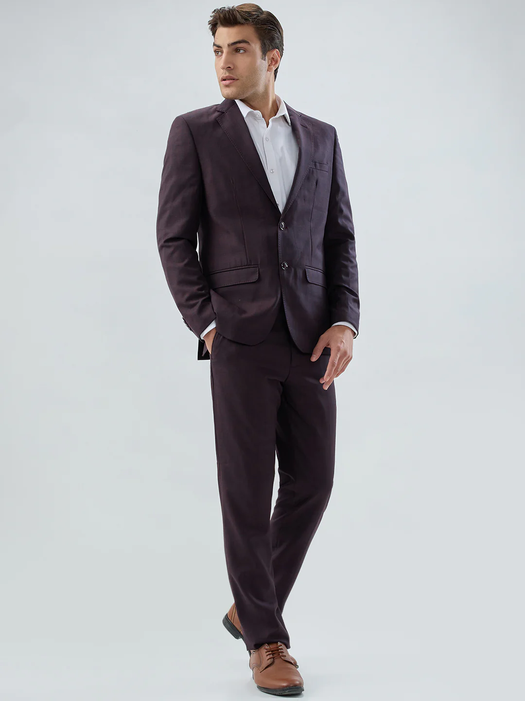 Park Avenue Men Maroon Checks Slim Fit Polyester Blend Suit - Image 2