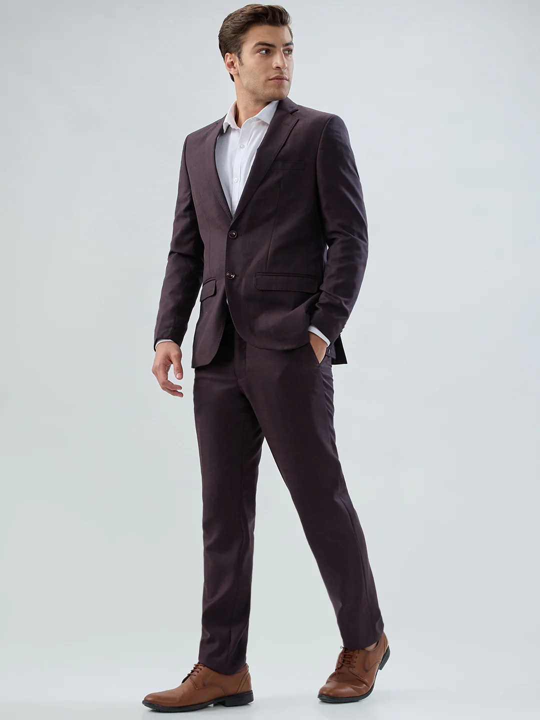 Park Avenue Men Maroon Checks Slim Fit Polyester Blend Suit - Image 3