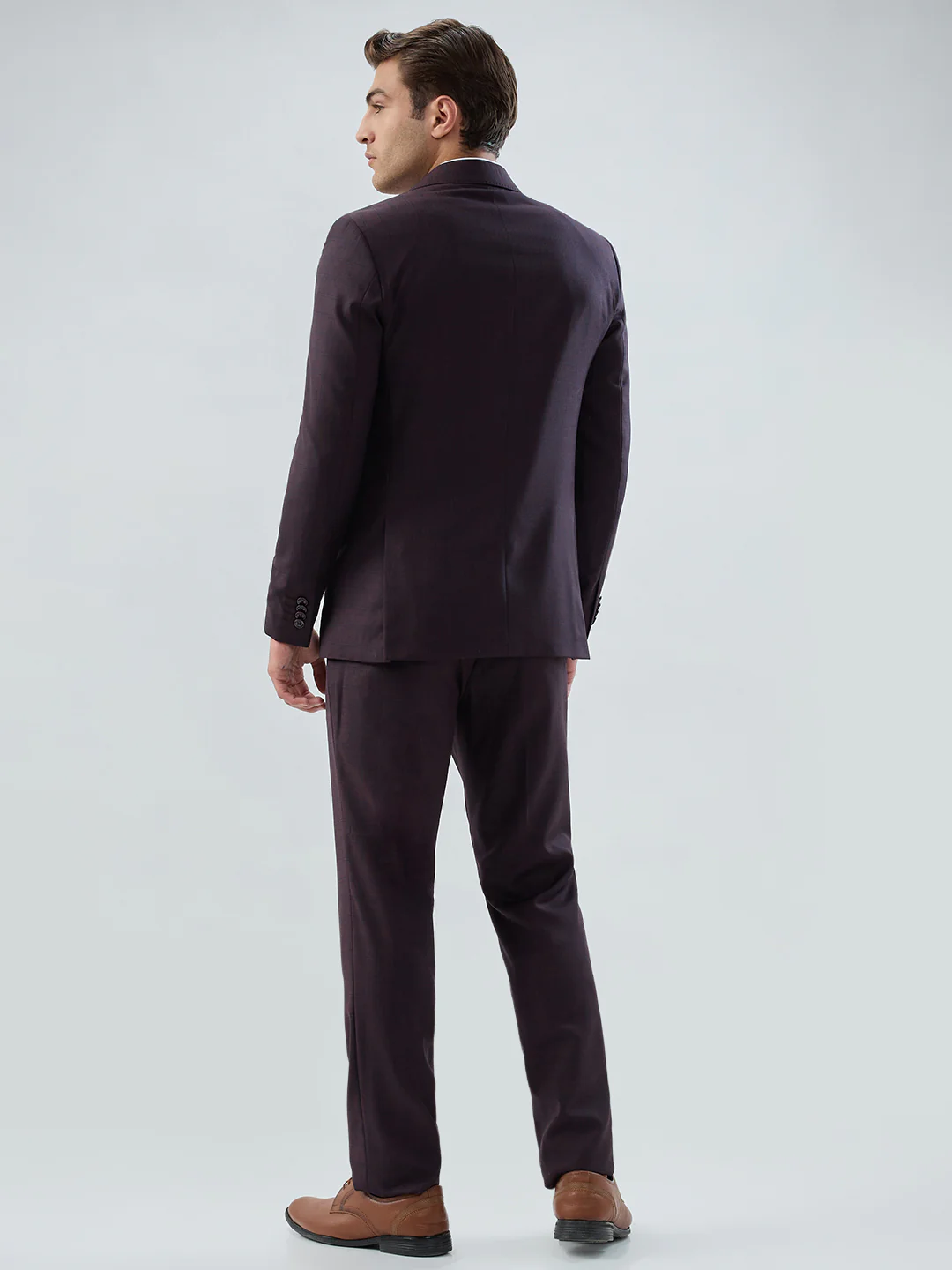 Park Avenue Men Maroon Checks Slim Fit Polyester Blend Suit - Image 4