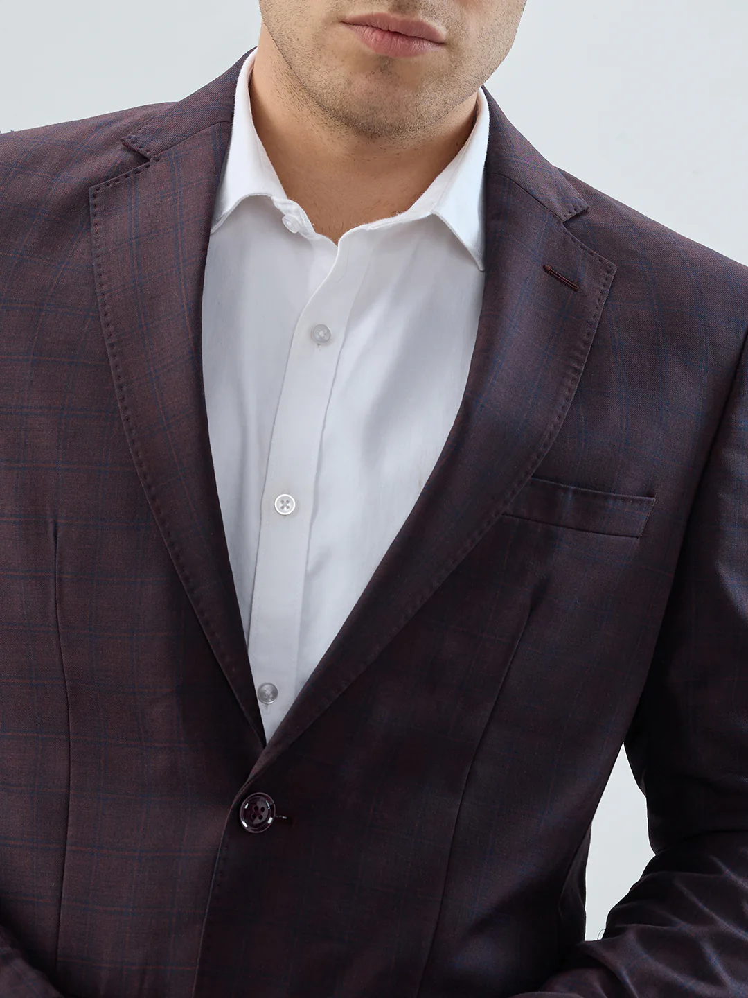 Park Avenue Men Maroon Checks Slim Fit Polyester Blend Suit - Image 6