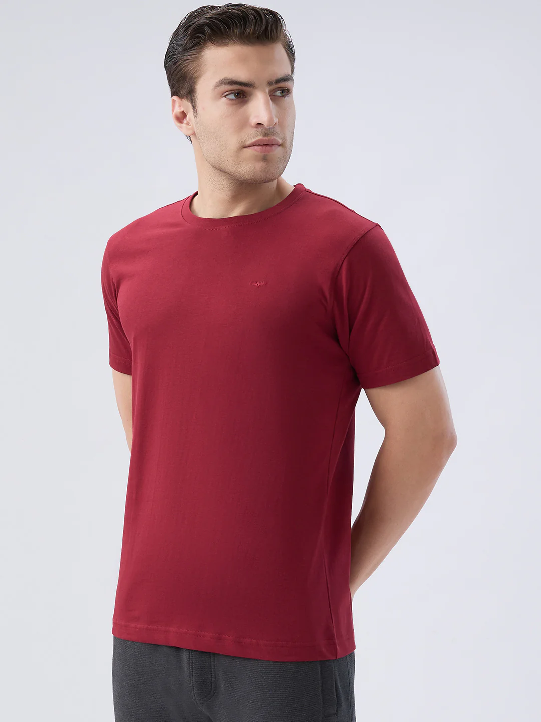Park Avenue Men Maroon Cotton T-Shirt - Image 3