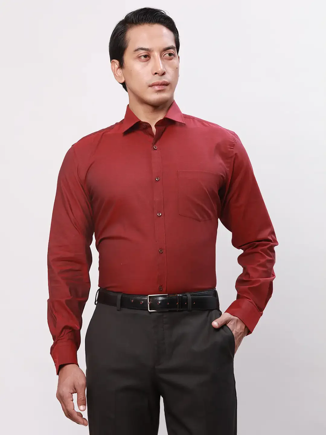 Park Avenue Men Maroon Oxford Slim Fit Cotton Shirts