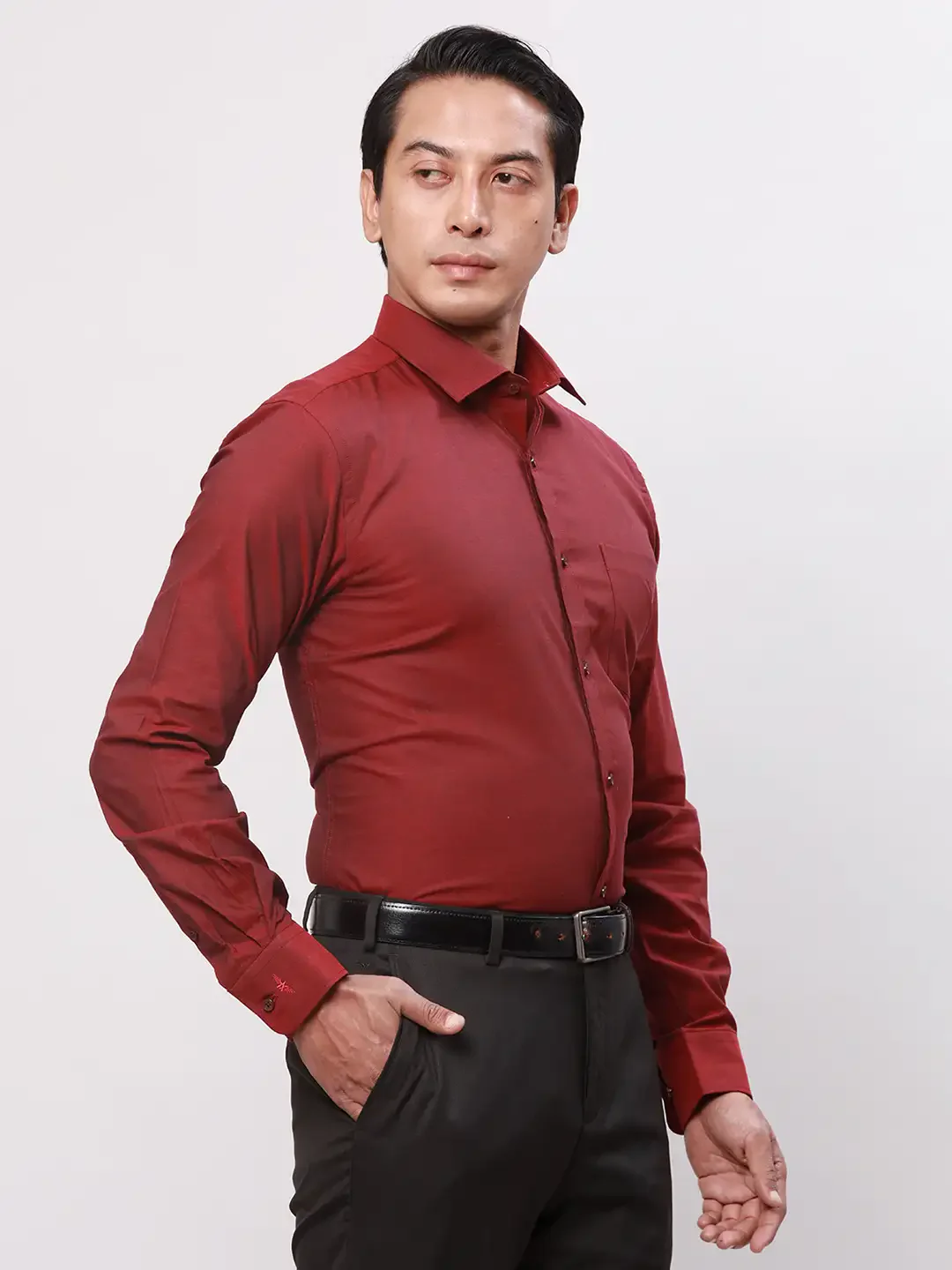 Park Avenue Men Maroon Oxford Slim Fit Cotton Shirts - Image 2