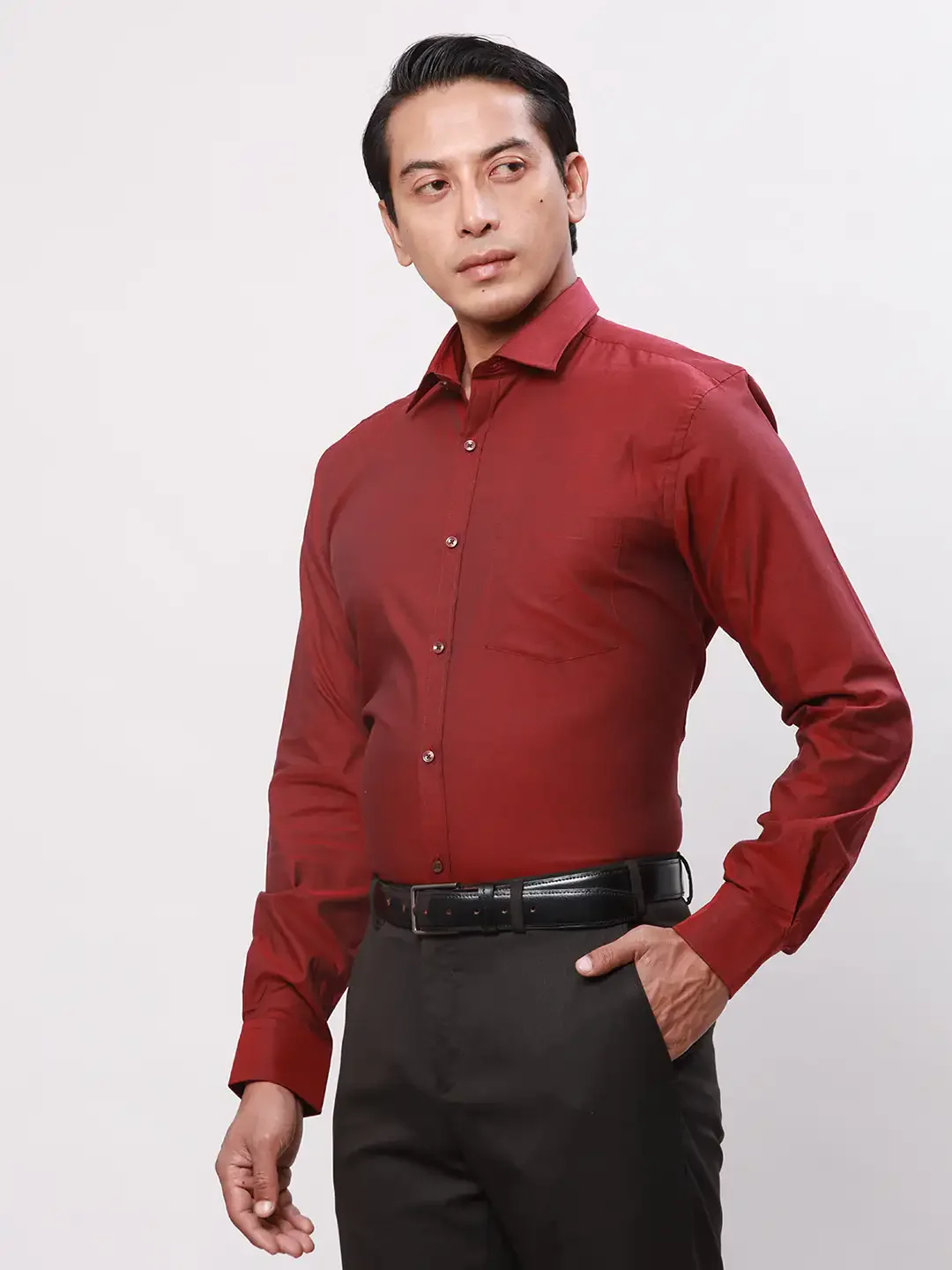 Park Avenue Men Maroon Oxford Slim Fit Cotton Shirts - Image 3