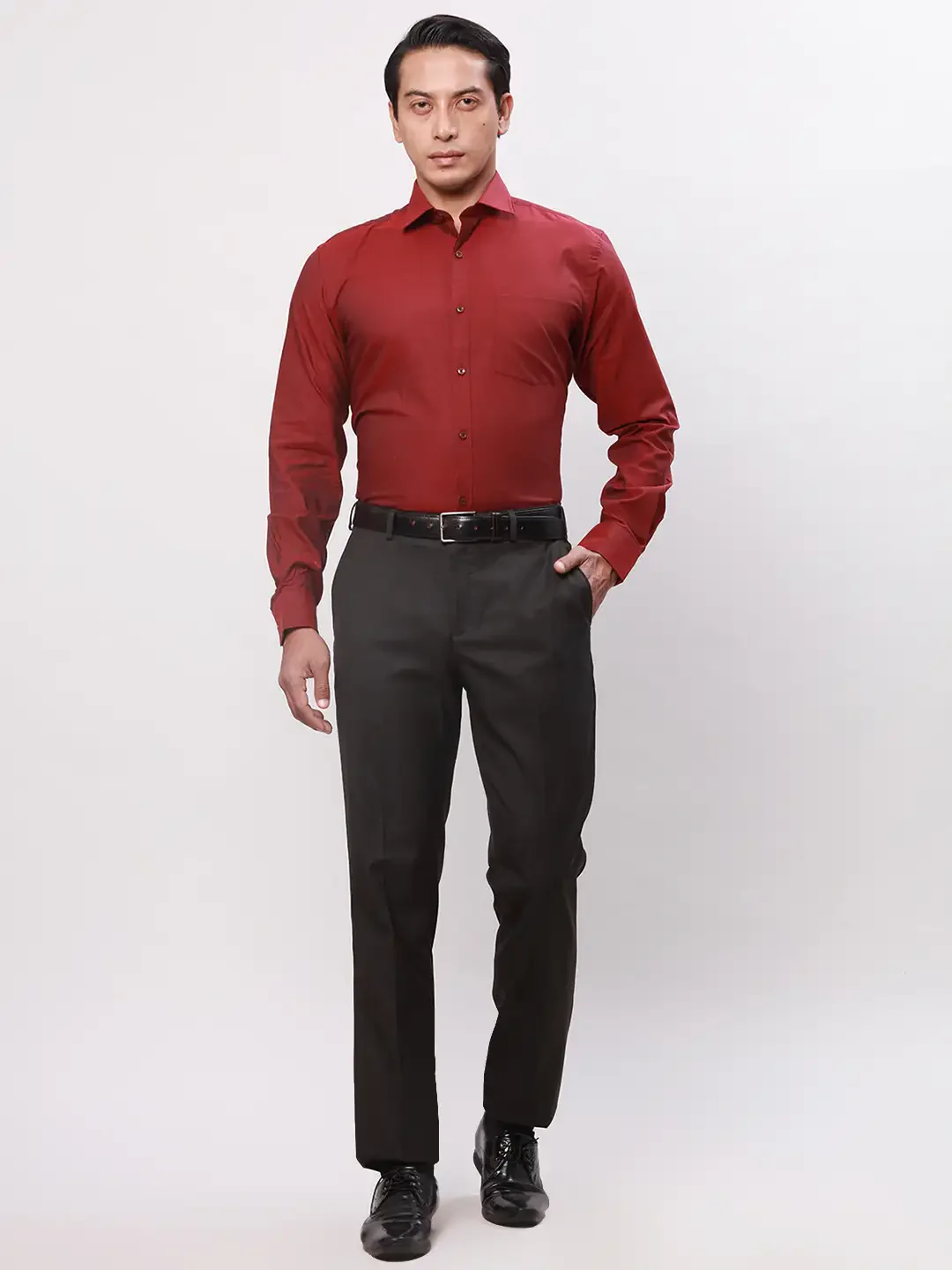 Park Avenue Men Maroon Oxford Slim Fit Cotton Shirts - Image 5