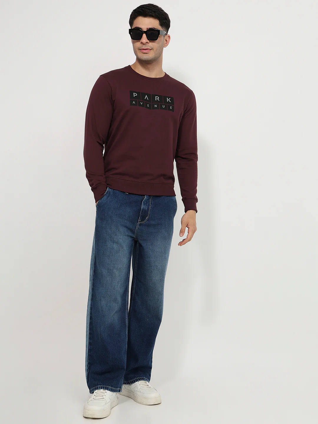 Park Avenue Men Maroon Print Slim Fit Cotton Blend Sweatshirt - Image 5