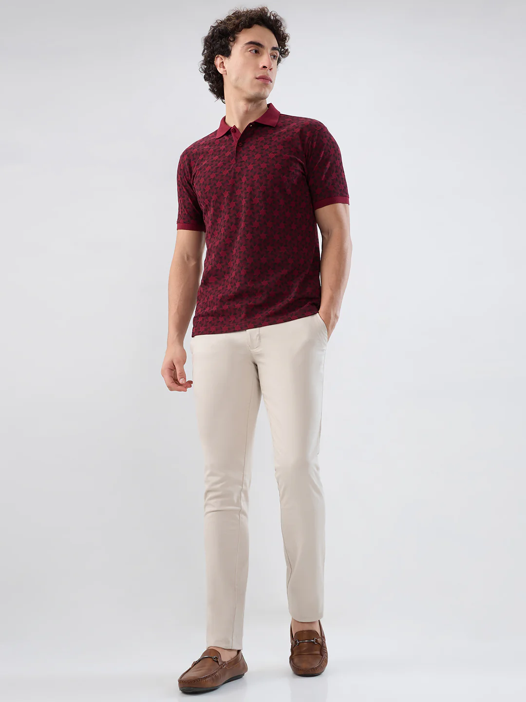 Park Avenue Men Maroon Print Slim Fit Cotton Blend T-shirt - Image 5