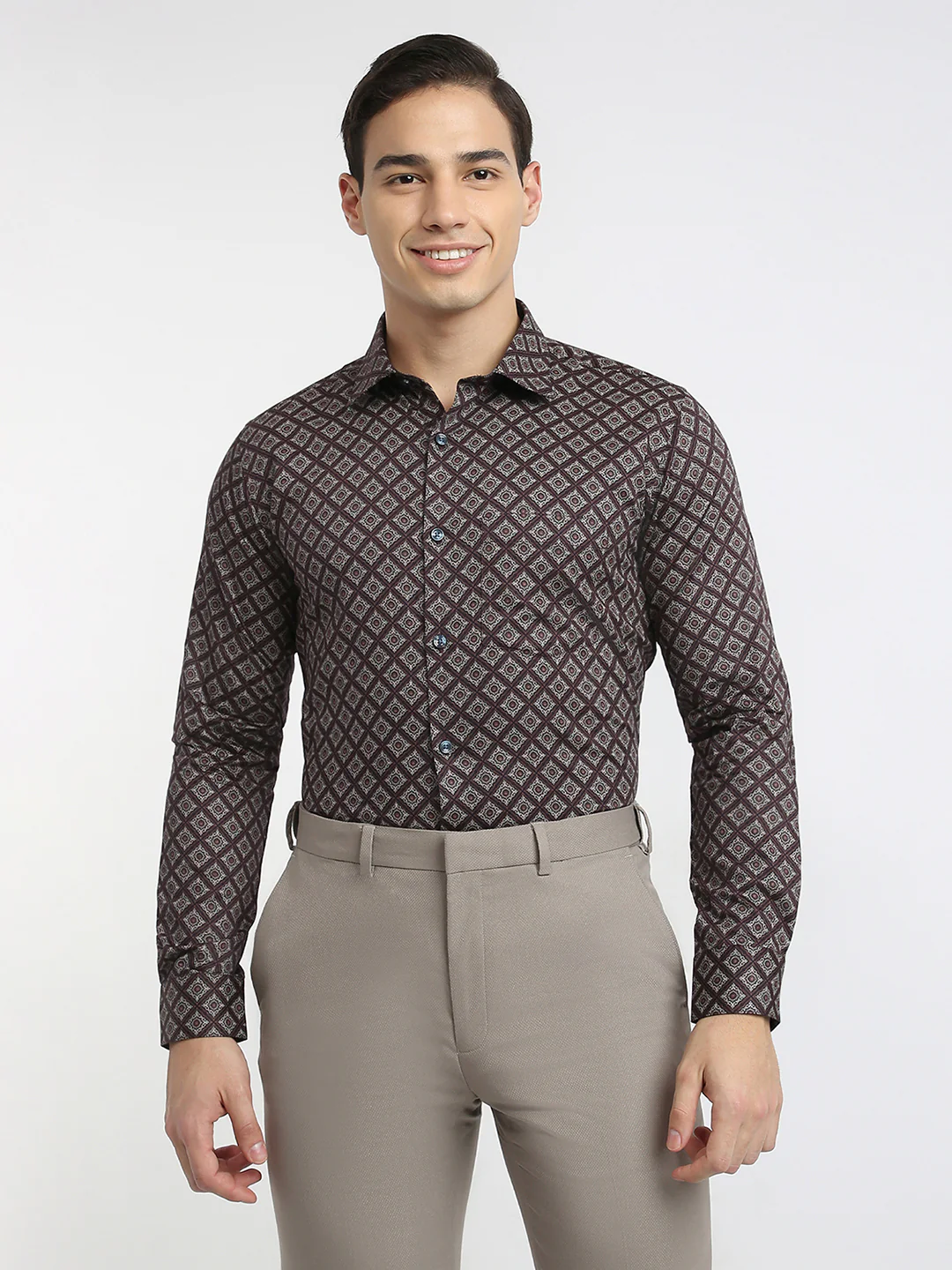 Park Avenue Men Maroon Print Slim Fit Cotton Formal Shirt
