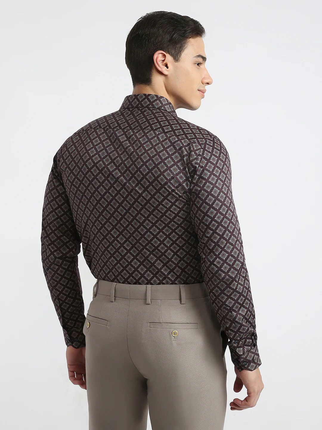 Park Avenue Men Maroon Print Slim Fit Cotton Formal Shirt - Image 4