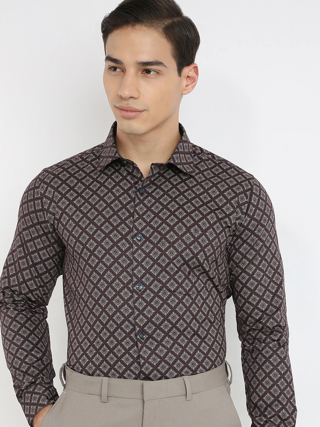 Park Avenue Men Maroon Print Slim Fit Cotton Formal Shirt - Image 6