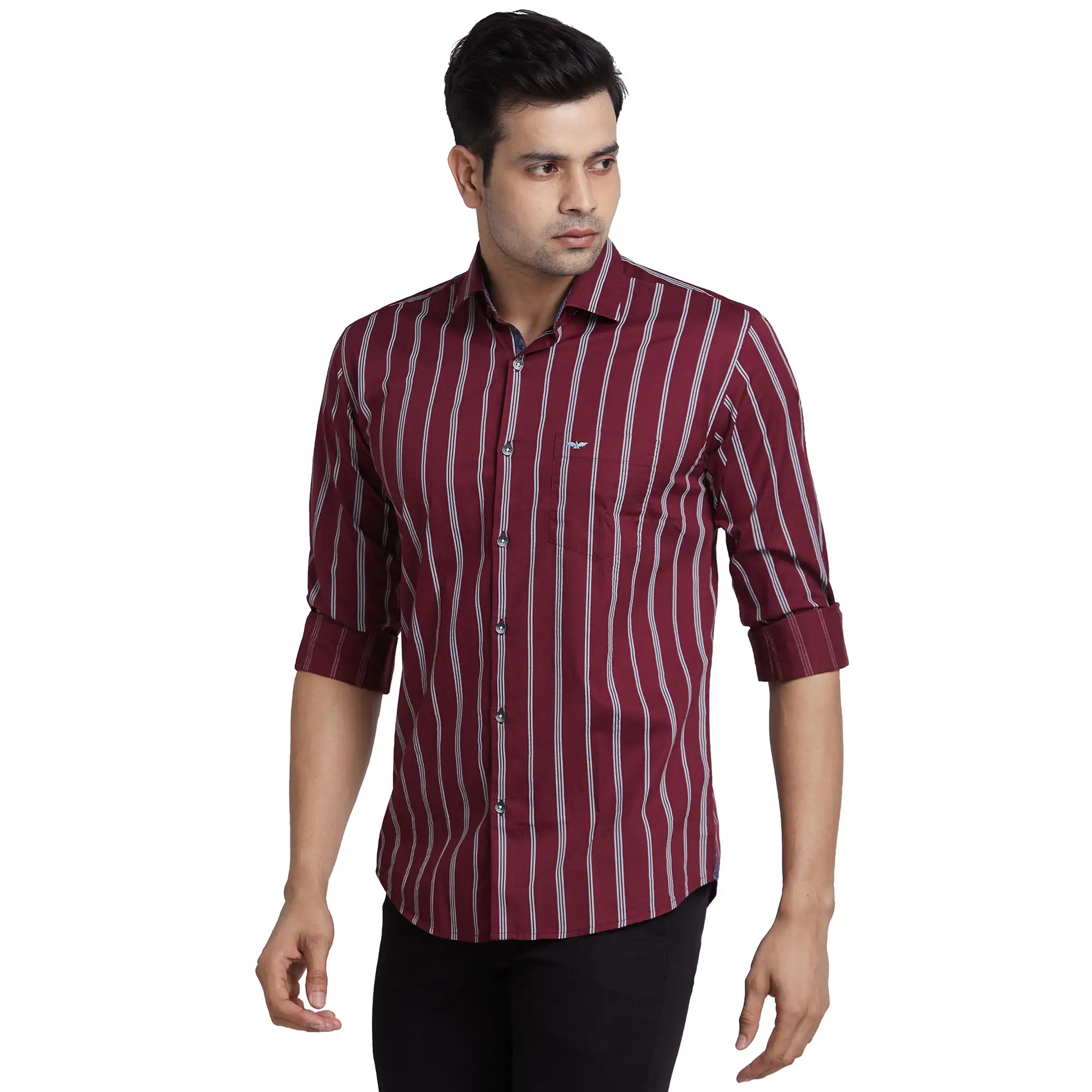 Park Avenue Men Maroon Print Slim Fit Cotton Shirt - Image 3