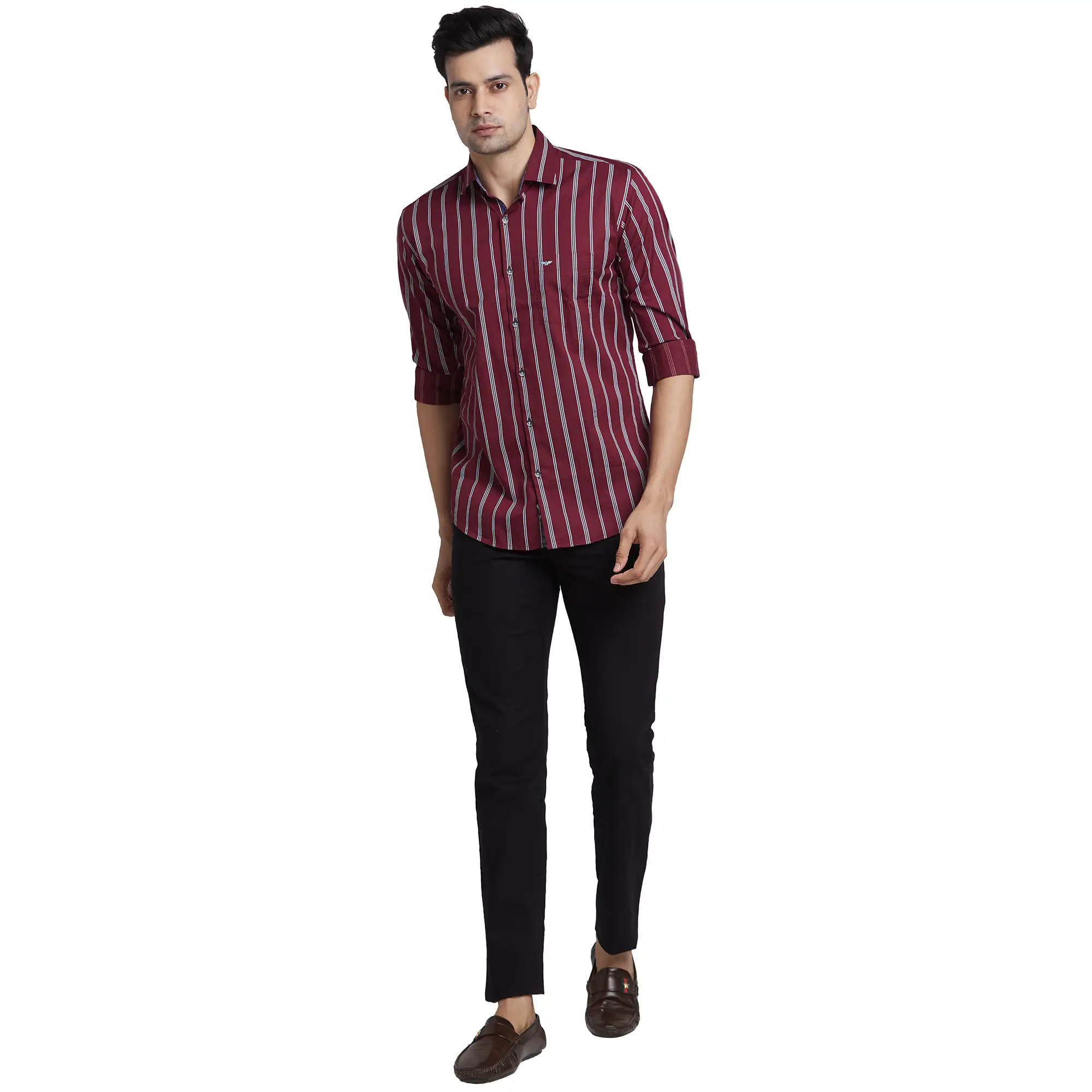 Park Avenue Men Maroon Print Slim Fit Cotton Shirt - Image 5
