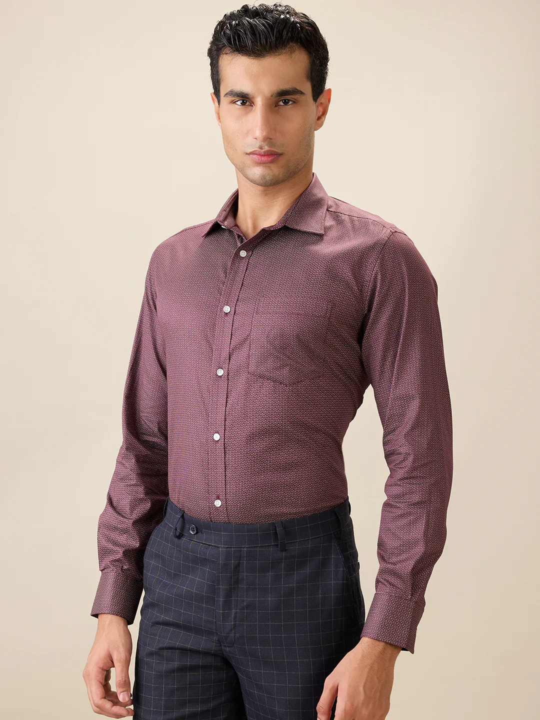 Park Avenue Men Maroon Printed Regular Fit Cotton Full Sleeve Ainsley Collar Formal Shirt - Image 3