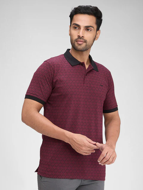 Park Avenue Men Maroon Printed Slim Fit Cotton Blend T-Shirt - Image 2