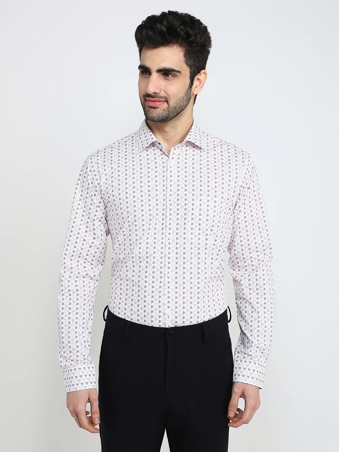 Park Avenue Men Maroon Printed Slim Fit Cotton Full Sleeve Casual Shirt
