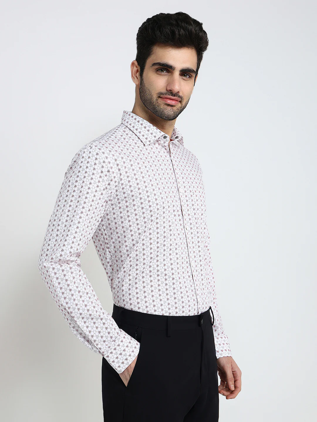 Park Avenue Men Maroon Printed Slim Fit Cotton Full Sleeve Casual Shirt - Image 3