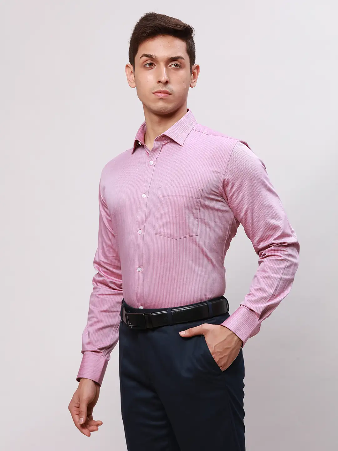 Park Avenue Men Maroon Slim Fit Striped Cotton Full Sleeve Cut Away Shirt - Image 3